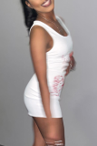 White Sexy Print Patchwork U Neck Pencil Skirt Dresses
