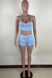 Blue Sexy Solid Patchwork Backless Spaghetti Strap Sleeveless Two Pieces