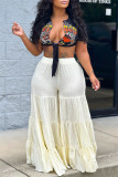 Beige Fashion Casual Solid Patchwork Regular High Waist Trousers