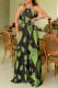Black Fashion Casual Print Patchwork O Neck Regular Jumpsuits