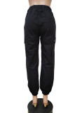 Black Casual Street Solid Patchwork Pocket Loose High Waist Pencil Solid Color Bottoms