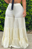Beige Fashion Casual Solid Patchwork Regular High Waist Trousers