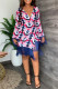 Multicolor Fashion Casual Print Tassel Patchwork V Neck Long Sleeve Dresses
