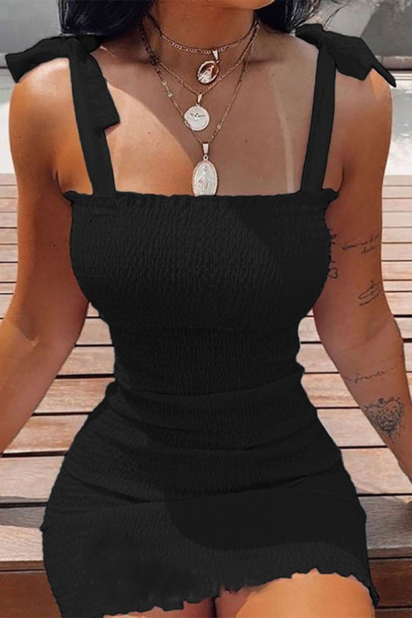 White Fashion Sexy Solid Bandage Backless Spaghetti Strap Sleeveless Dress