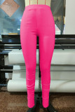 Rose Red Casual Solid Patchwork Skinny High Waist Pencil Solid Color Bottoms