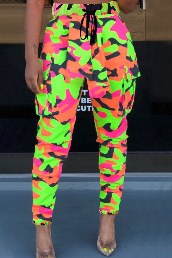 Camouflage Casual Street Print Camouflage Print Patchwork High Waist Pencil Full Print Bottoms