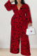 Red Casual Print Bandage Patchwork V Neck Plus Size Jumpsuits