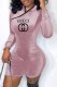 Pink Fashion Casual Print Letter Mandarin Collar Rompers