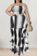 Black Sexy Striped Print Hollowed Out Patchwork Strapless Cake Skirt Plus Size Dresses