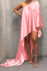 Pink Casual Solid Patchwork One Shoulder Irregular Dress Dresses