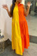 Orange Yellow Fashion Casual Solid Patchwork Contrast Mandarin Collar Sleeveless Dress