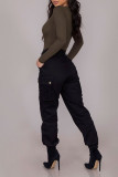 Black Casual Street Solid Patchwork Pocket Loose High Waist Pencil Solid Color Bottoms