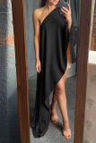 Pink Casual Solid Patchwork One Shoulder Irregular Dress Dresses
