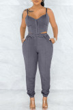 Grey Casual Solid Patchwork High Waist Pencil Solid Color Bottoms