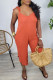 Orange Sexy Casual Solid Bandage V Neck Regular Jumpsuits