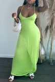 Fluorescent Green Fashion Sexy Solid Patchwork Backless Spaghetti Strap Long Dress