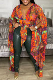 Multicolor Sexy Casual Print Patchwork Asymmetrical V Neck Tops