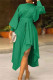 Green Fashion Casual Solid Patchwork Asymmetrical O Neck Long Sleeve Dresses