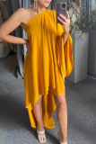 Pink Casual Solid Patchwork One Shoulder Irregular Dress Dresses