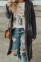 Grey Fashion Casual Solid Patchwork Buttons Turn-back Collar Outerwear
