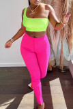 Rose Red Casual Solid Patchwork Skinny High Waist Pencil Solid Color Bottoms