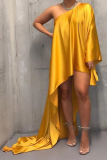 Pink Casual Solid Patchwork One Shoulder Irregular Dress Dresses