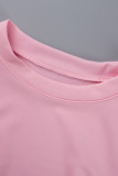 Pink Casual Solid Patchwork O Neck One Step Skirt Dresses
