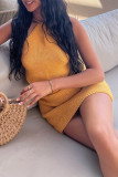 Ginger Fashion Sexy Solid Bandage Backless O Neck Sleeveless Two Pieces