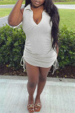 White Sexy Casual Solid Draw String Frenulum V Neck Sleeveless Dress
