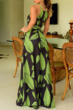 Black Fashion Casual Print Patchwork O Neck Regular Jumpsuits