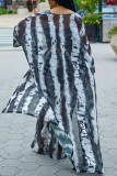 Black Fashion Casual Print Cardigan Pants Long Sleeve Two Pieces (without Vest)
