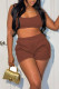 Dark Coffee Sexy Solid Patchwork Backless Spaghetti Strap Sleeveless Two Pieces