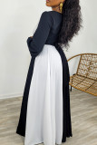 Black White Fashion Casual Solid Patchwork Contrast V Neck Long Sleeve Dresses