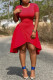 Red Fashion Casual Solid Patchwork Asymmetrical O Neck Short Sleeve Dress