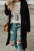 Black Fashion Casual Solid Patchwork Buttons Turn-back Collar Outerwear
