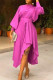 Rose Red Fashion Casual Solid Patchwork Asymmetrical O Neck Long Sleeve Dresses