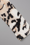 Leopard Print Fashion Casual Print Patchwork V Neck Long Sleeve Dresses