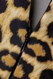 Tiger Pattern Fashion Sexy Print Slit Off the Shoulder Long Sleeve Dresses