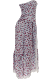 Yellow Sexy Print High Opening Strapless Cake Skirt Dresses