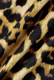 Tiger Pattern Fashion Sexy Print Slit Off the Shoulder Long Sleeve Dresses