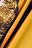 Orange Yellow Fashion Casual Print Patchwork V Neck Long Sleeve Dresses
