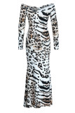 Leopard Print Fashion Casual Print Patchwork V Neck Long Sleeve Dresses