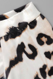 Leopard Print Fashion Casual Print Patchwork V Neck Long Sleeve Dresses