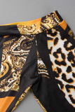 Orange Yellow Fashion Casual Print Patchwork V Neck Long Sleeve Dresses
