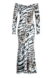 Leopard Print Fashion Casual Print Patchwork V Neck Long Sleeve Dresses
