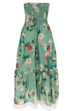 Yellow Sexy Print High Opening Strapless Cake Skirt Dresses
