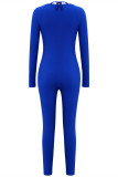 Blue Fashion Casual Sportswear Solid Patchwork O Neck Skinny Jumpsuits