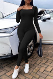 Blue Fashion Casual Sportswear Solid Patchwork O Neck Skinny Jumpsuits