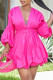 Rose Red Fashion Casual Solid Patchwork V Neck A Line Dresses