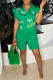 Green Fashion Casual Letter Print Patchwork Turndown Collar Shirt Dress